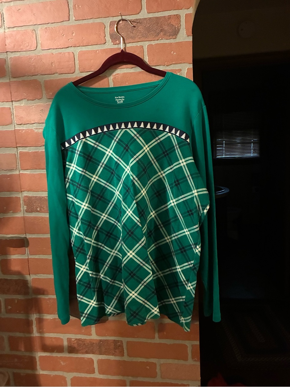 Kim Rogers Green Plaid Long Sleeve Top